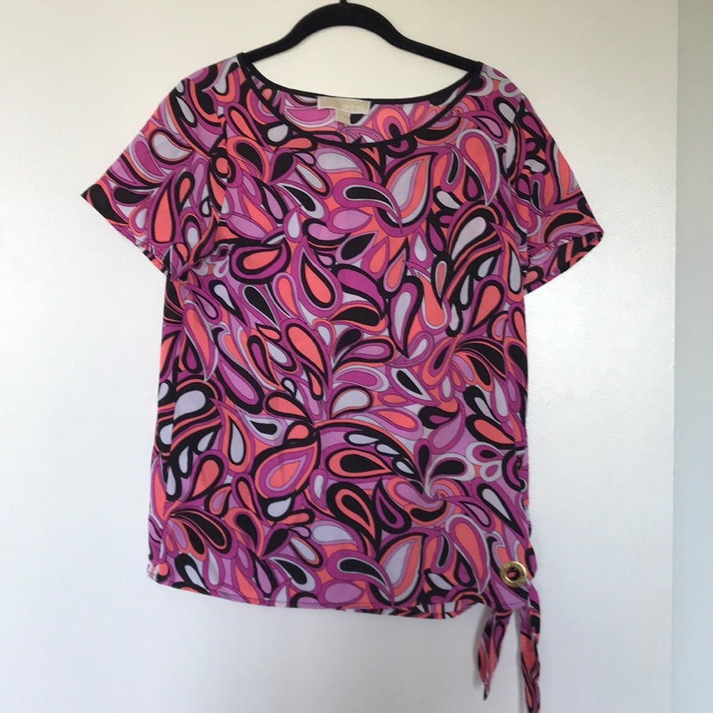 Michael Kors Short Sleeve Side Tie Blouse